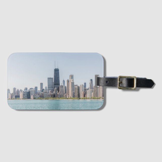 Etiqueta Para Maletas Esquina De Chicago Con El Lago Michigan (Anverso horizontal)