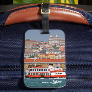 Etiqueta Para Maletas Esquina de Lisboa con el antiguo ferry en el río T