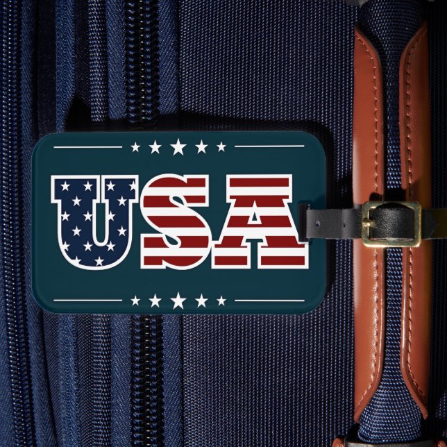 Etiqueta Para Maletas Estados Unidos, diseño patriótico, (Anverso In Situ 4)