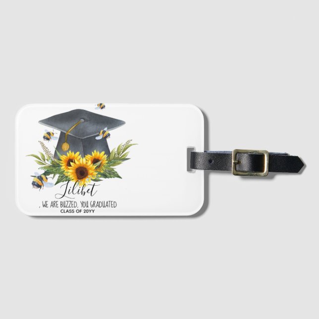 Etiqueta Para Maletas ¡Estamos SORPRENDIDOS! ABEJAS personalizadas GRADU (Anverso horizontal)