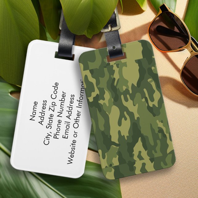 Etiqueta Para Maletas Estampado de camuflaje verde (Custom Luggage Tag)