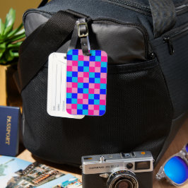 Etiqueta Para Maletas Estampado de cuadros rosas y azules