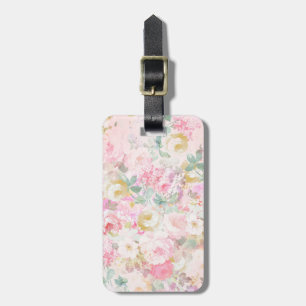 Etiqueta Para Maletas Estampado de flores blanco rosado retro elegante