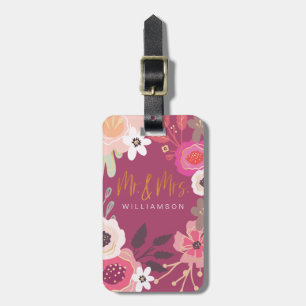 Etiqueta Para Maletas Estampado de flores de Sr. y de señora Trendy Pink