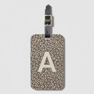 Etiqueta Para Maletas Estampado de leopardo beige con monograma