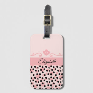 Etiqueta Para Maletas Estampado de leopardo negro rosa monograma de moda