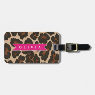 Etiqueta Para Maletas Estampado de Leopardo Rosa Personalizado Chic Esta
