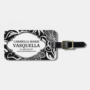 Etiqueta Para Maletas Estampado de plores tropical BW personalizado