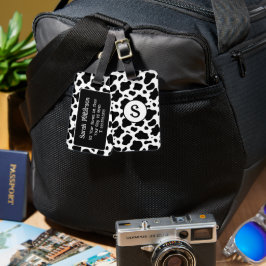 Etiqueta Para Maletas Estampado de vaca en blanco y negro con monograma