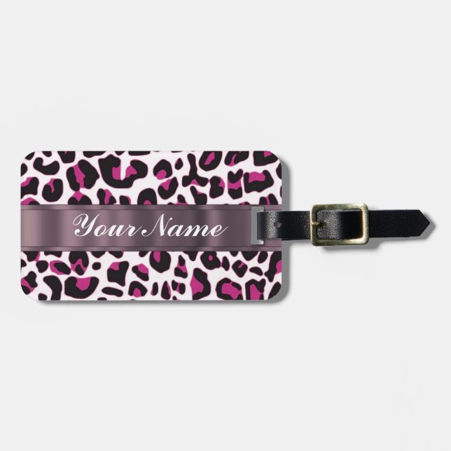 Etiqueta Para Maletas Estampado leopardo rosado (Frente Horizontal)
