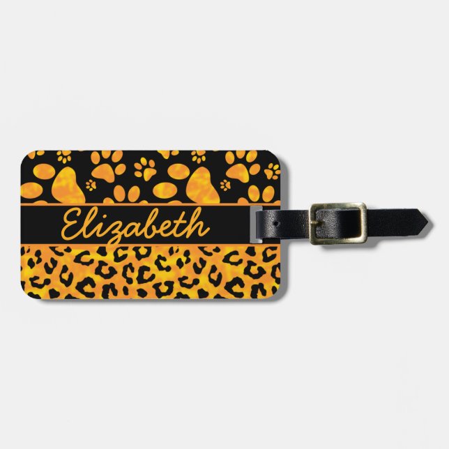 Etiqueta Para Maletas Estampado leopardo y dirección personalizada patas (Frente Horizontal)