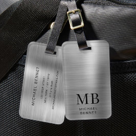 Etiqueta Para Maletas Estampado metálico falso cepillado gris plata Mono
