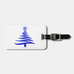 Etiqueta Para Maletas Esténcil de árbol de navidad azul de cobalto