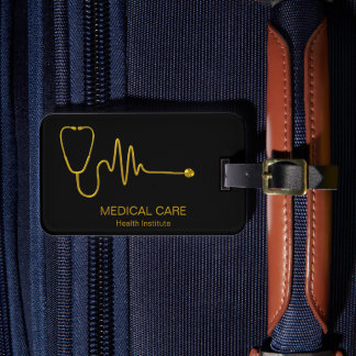 Etiqueta Para Maletas Estetoscopio médico de línea ECG onda EKG oro de l