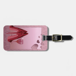 Etiqueta Para Maletas Estilete rojo y corazones rosados