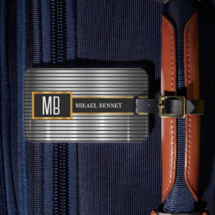 Etiqueta Para Maletas Estilo ejecutivo de monograma masculino - Metaliza