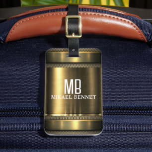 Etiqueta Para Maletas Estilo ejecutivo de monograma masculino - Metaliza