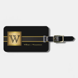 Etiqueta Para Maletas Estilo ejecutivo de monograma masculino - negro y 