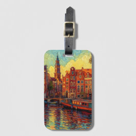 Etiqueta Para Maletas Estilo van Gogh en los canales de Amsterdam