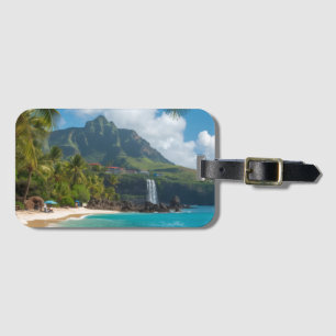 Etiqueta Para Maletas Estilo vintage hawaiano palmeras mar azules cielo