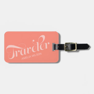 Etiqueta Para Maletas Estiloso Coral Script Typography Traveller Bag Tag