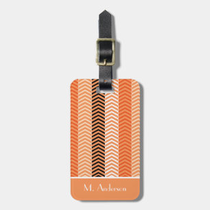 Etiqueta Para Maletas Estiloso Naranja Moderno Chevron Stripes Con Nombr