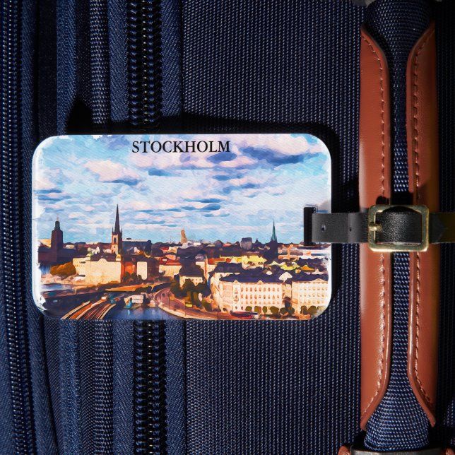 Etiqueta Para Maletas Estiloso Stockholm Suecia Panorama City View (Anverso In Situ 4)