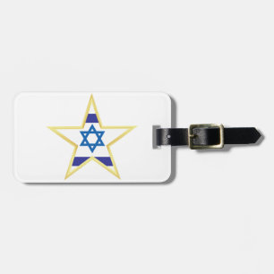 Etiqueta Para Maletas Estrella de David Bandera Israelí con Borde Dorado