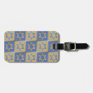 Etiqueta Para Maletas Estrella de David Judaica Metal Dorado Azul