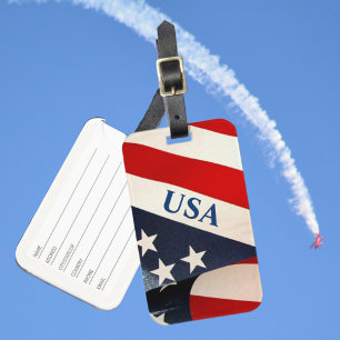 Etiqueta Para Maletas Estrellas de bandera estadounidense y tiras blanca