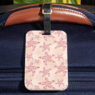 Etiqueta Para Maletas Estrellas de mar y coral patrón pastel rosa