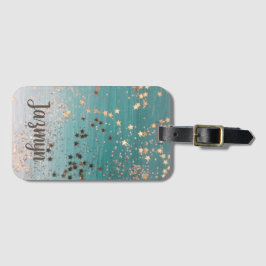 Etiqueta Para Maletas Estrellas de oro personalizadas purpurina en Verde