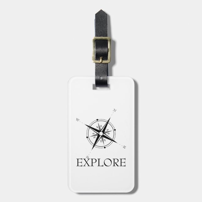 Etiqueta Para Maletas Explorar Rosa de brújula de época (Frente Vertical)