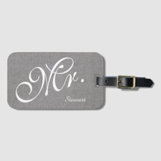 Etiqueta Para Maletas Falso Sr. de lino gris Husband Groom Wedding del