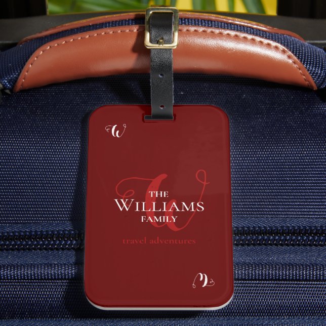 Etiqueta Para Maletas Familia Monogramada Rojo oscuro (Anverso In situ 2)