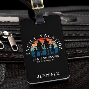 Etiqueta Para Maletas Familia Vacaciones Manos Retro Sol Negro