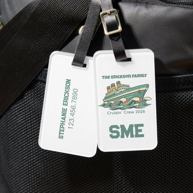 Etiqueta Para Maletas Family Cruise Retro Vacation (Family cruise monogram luggage tag)