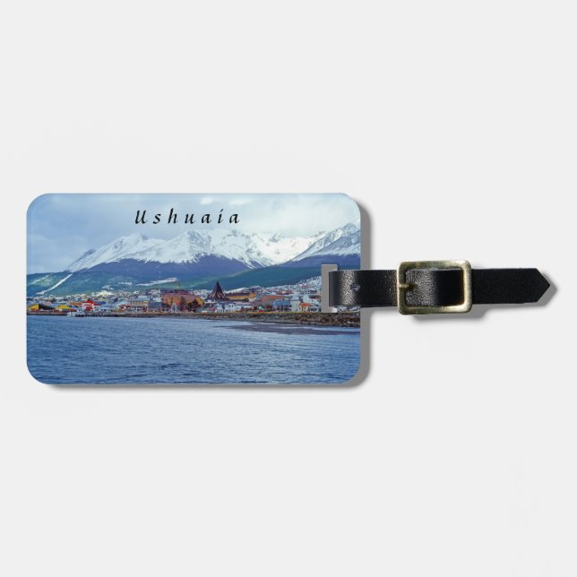 Etiqueta Para Maletas Famosa Ushuaia - Tierra del Fuego, Argentina (Frente Horizontal)