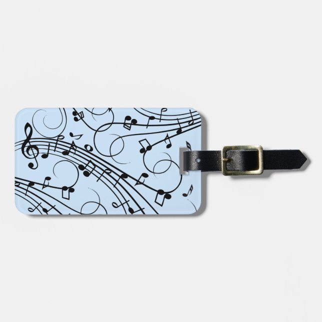Etiqueta Para Maletas Fancy Music Notes Blue (Frente Horizontal)