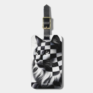 Etiqueta Para Maletas Fantasía Cute Checkered, gato encantador