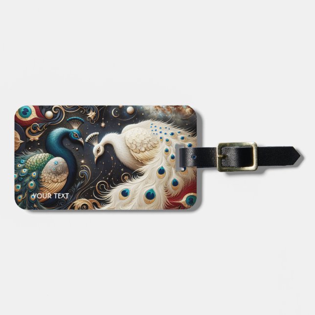 Etiqueta Para Maletas Fantasía Cute Peacocks Feminios Crescent Fethers (Frente Horizontal)