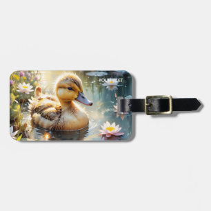Etiqueta Para Maletas Fantasía Cute Playful Duckling Flores