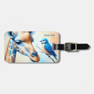 Etiqueta Para Maletas Fantasy Cute Blue Giraffe Bird