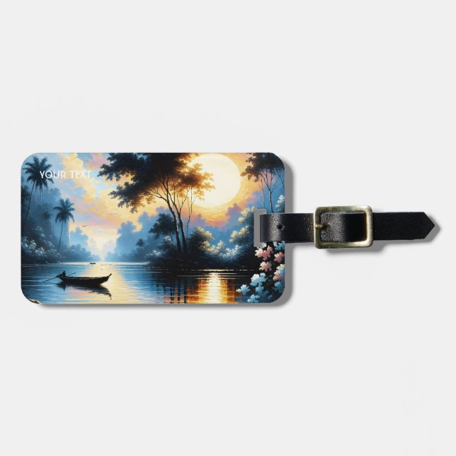 Etiqueta Para Maletas Fantasy Cute Bote Sunset Lake (Frente Horizontal)