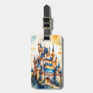Etiqueta Para Maletas Fantasy Cute Castle Watercolor Forest