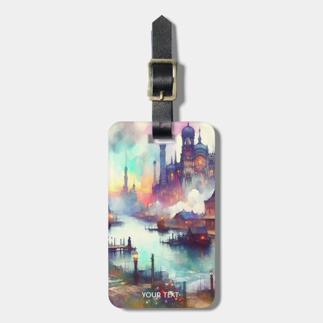 Etiqueta Para Maletas Fantasy Cute Clouds Castle River (Frente Vertical)