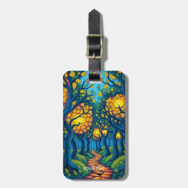 Etiqueta Para Maletas Fantasy Cute Forest Naranja Road (Frente Vertical)