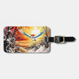 Etiqueta Para Maletas Fantasy Cute Forest Woodpecker Sunset