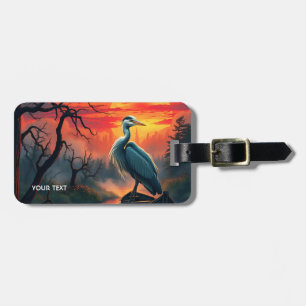 Etiqueta Para Maletas Fantasy Cute Heron Evening Lake