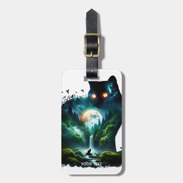 Etiqueta Para Maletas Fantasy Cute Mote Waterfall Cat (Frente Vertical)